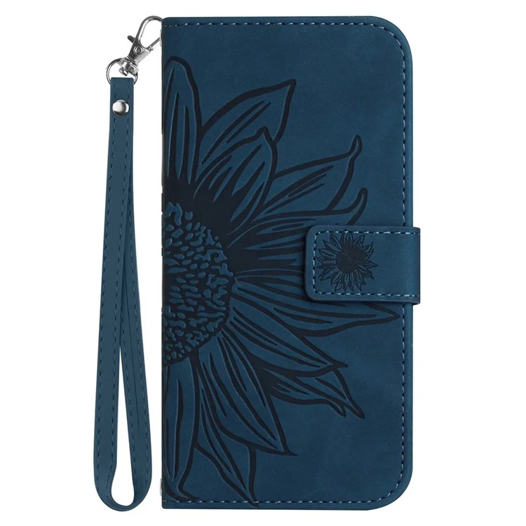 Étui de Téléphone à Feuilles de Feu Anticrassement Pour Iphone 13 Pro 6.1 Pouces, HT04 Couvercle de Portefeuille Magnétique à Touche pu en Cuir en Cuir pu en Cuir Avec Bracelet Avec Bracelet - Bleu Foncé