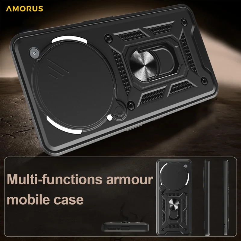 AMORUS Kickstand Case for Nothing Phone (3a) Pro PC + TPU Phone Cover with Camera Lens Slider - Black