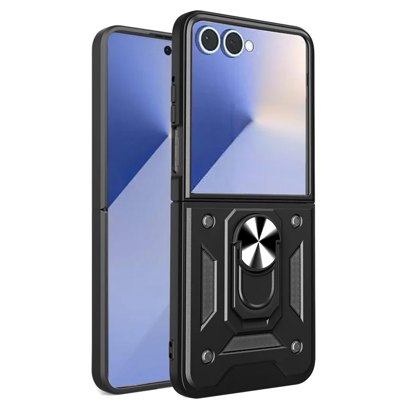 AMORUS For Samsung Galaxy Z Flip7 5G Case Kickstand PC + TPU Phone Cover - Black