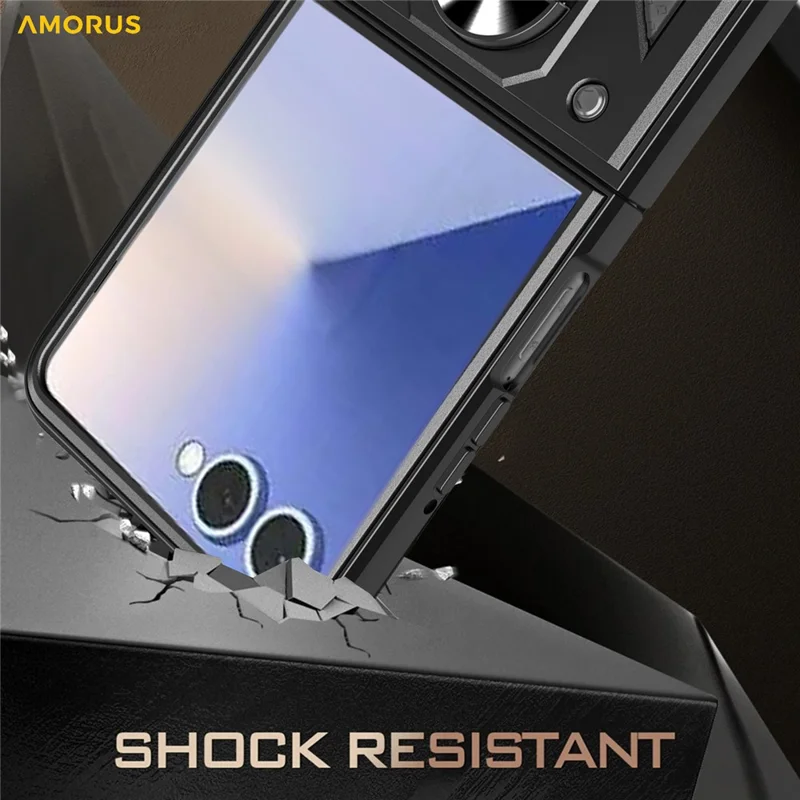 AMORUS For Samsung Galaxy Z Flip7 5G Case Kickstand PC + TPU Phone Cover - Black