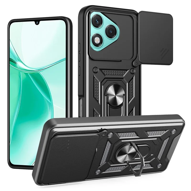 AMORUS For Honor 400 Lite 5G Case Kickstand PC + TPU Phone Cover with Camera Lens Slider - Black
