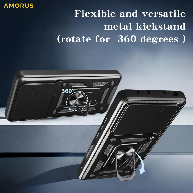 AMORUS For Honor 400 Lite 5G Case Kickstand PC + TPU Phone Cover with Camera Lens Slider - Black