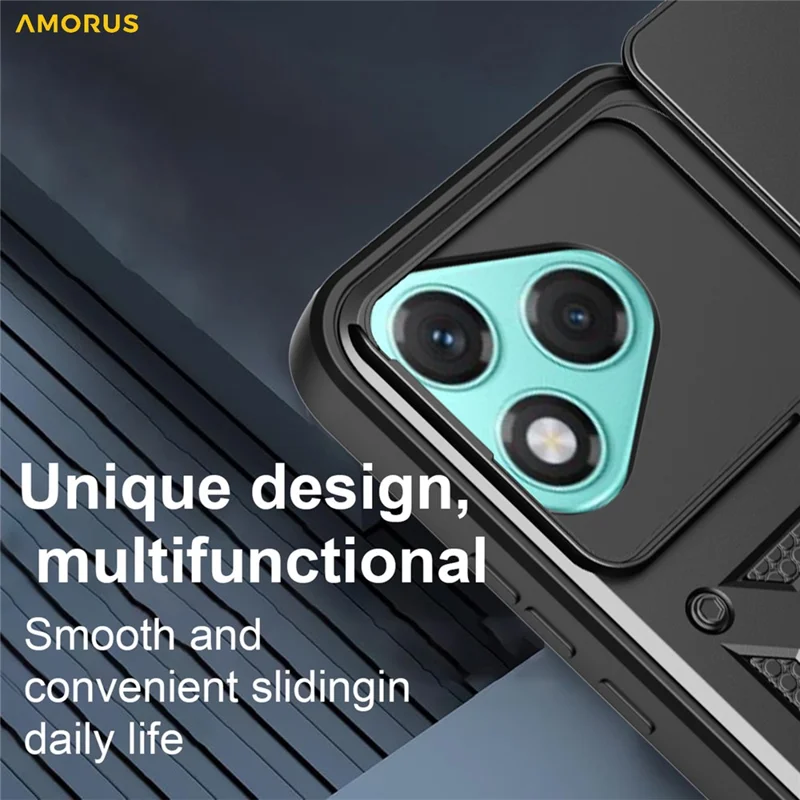 AMORUS For Honor 400 Lite 5G Case Kickstand PC + TPU Phone Cover with Camera Lens Slider - Black