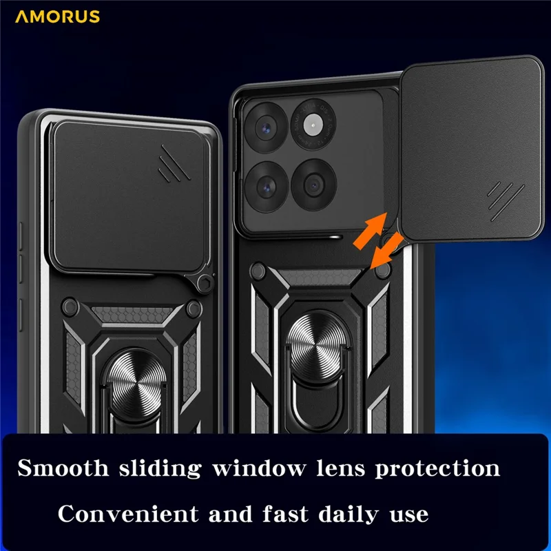 AMORUS para Motorola Edge 60 Fusion 5G Capa com Suporte de Apoio PC + TPU com Deslizador de Lente da Câmera - Preto