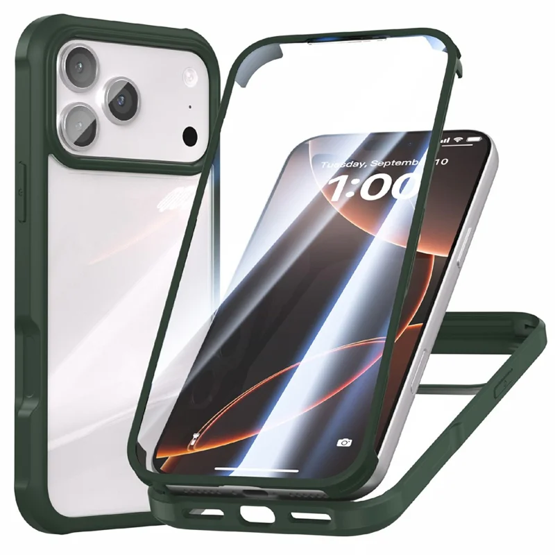 Capa para iPhone 17 Pro Max com Vidro Temperado Dupla-Face + Silicone + TPU - Verde Meia-Noite