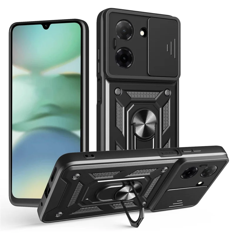 Étui pour Xiaomi Poco C71 4G / Redmi A5 4G (171,7 x 77,8 x 8,3 mm) avec support, en PC + TPU, avec curseur pour l'objectif de la caméra - Noir