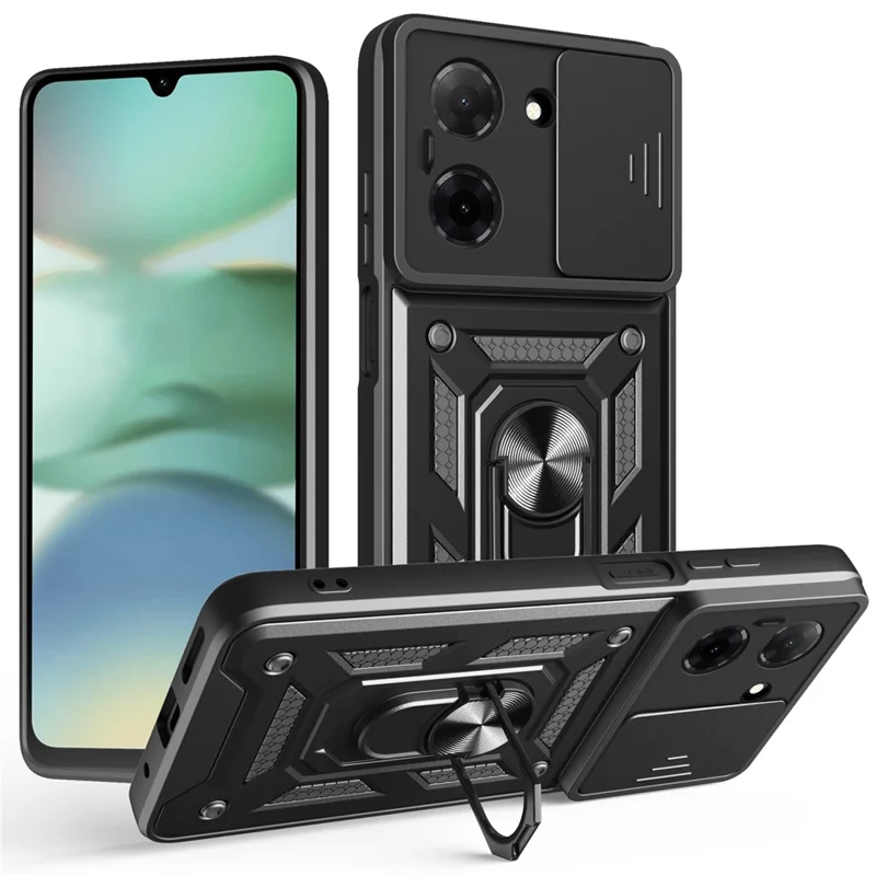 AMORUS Pour Xiaomi Redmi A5 NFC (UE) (173,45x79,35x8,45 mm) Étui avec Support Rigide + TPU et Coulisseau de Protection d'Objectif - Noir