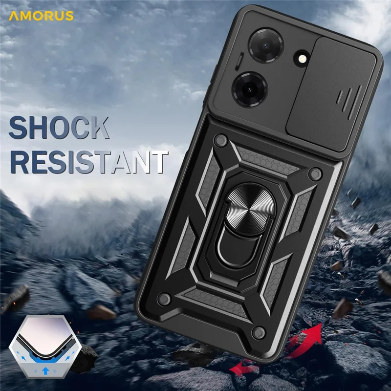AMORUS Pour Xiaomi Redmi A5 NFC (UE) (173,45x79,35x8,45 mm) Étui avec Support Rigide + TPU et Coulisseau de Protection d'Objectif - Noir