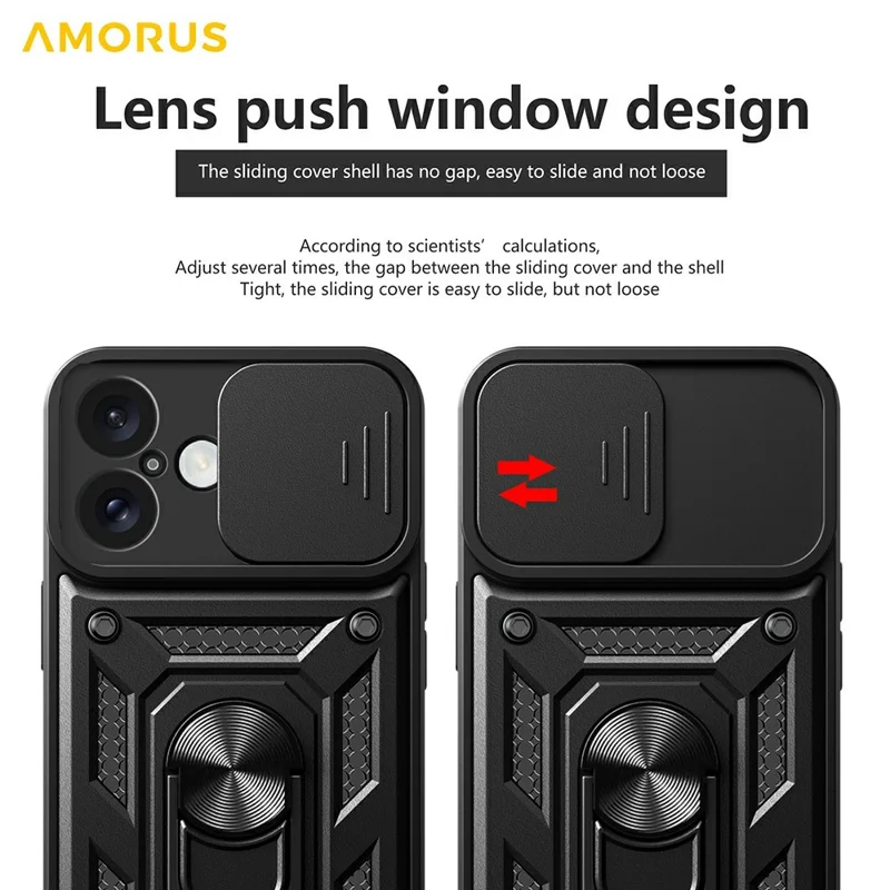 AMORUS For iPhone 16 Plus Case Kickstand PC + TPU Phone Cover with Camera Lens Slider - Blue