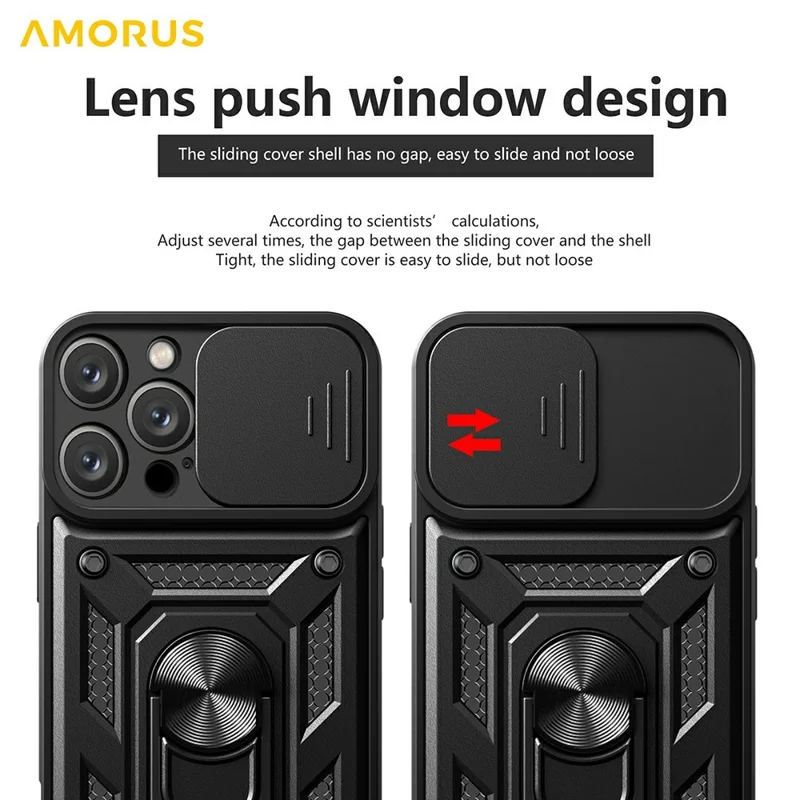 AMORUS For iPhone 16 Pro Case Kickstand PC + TPU Phone Cover with Camera Lens Slider - Blue