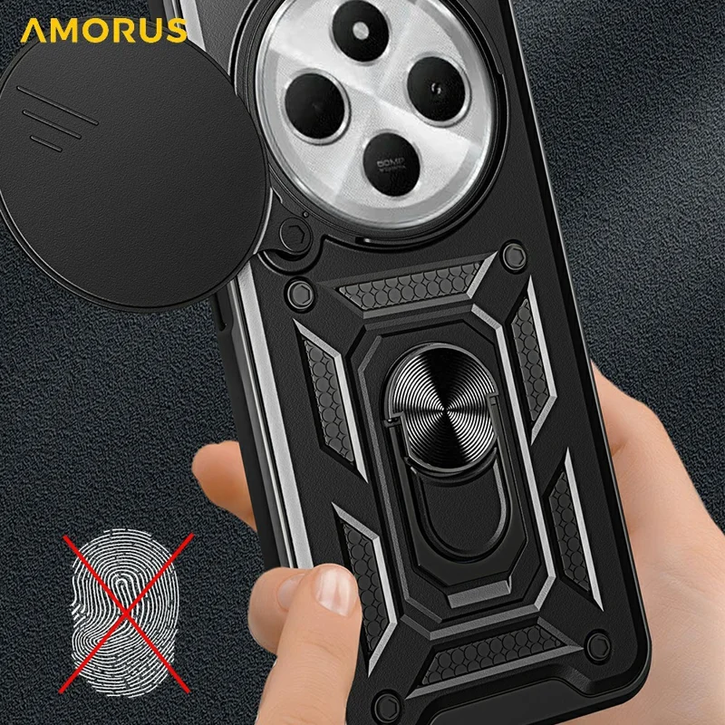 Capa AMORUS com Suporte para Xiaomi Poco C75 4G / Redmi 14R 5G / 14C 4G PC + TPU com Proteção de Câmera - Azul