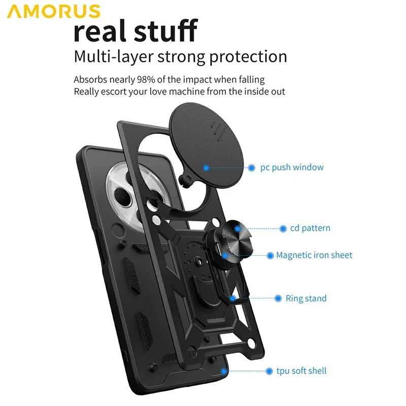 Capa AMORUS com Suporte para Xiaomi Poco C75 4G / Redmi 14R 5G / 14C 4G PC + TPU com Proteção de Câmera - Azul