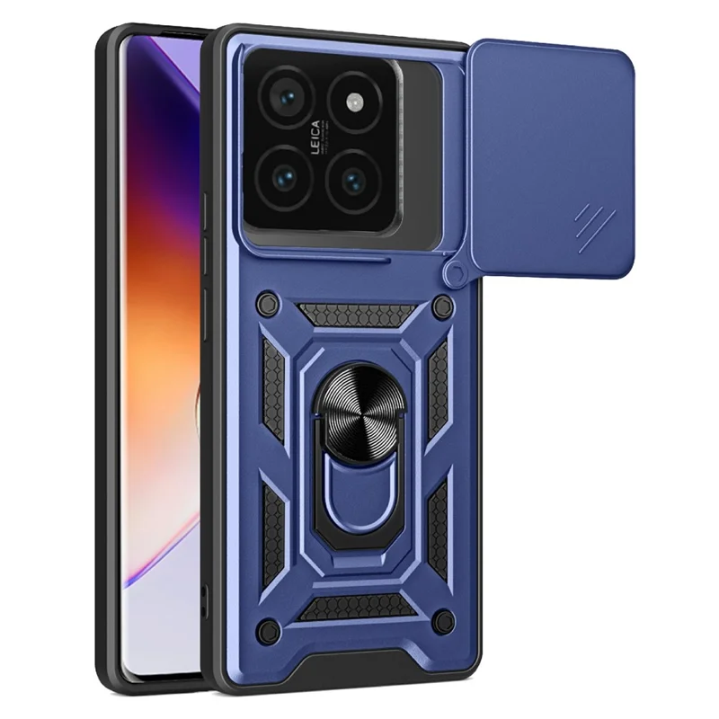 AMORUS For Xiaomi 14T Pro Case Kickstand PC + TPU Phone Cover with Camera Lens Slider - Blue