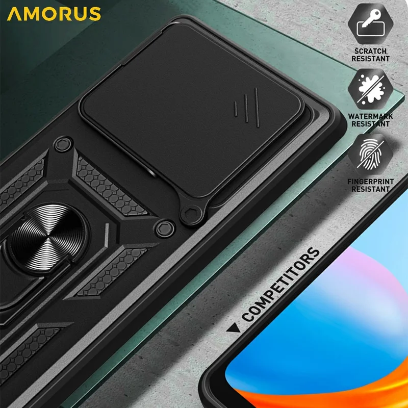 AMORUS For Xiaomi 14T Pro Case Kickstand PC + TPU Phone Cover with Camera Lens Slider - Blue