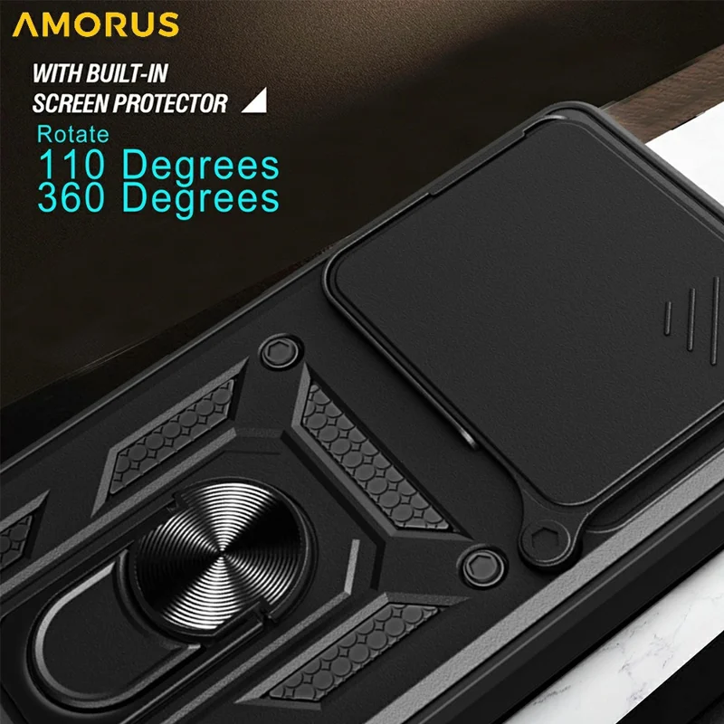 AMORUS For Xiaomi 14T Pro Case Kickstand PC + TPU Phone Cover with Camera Lens Slider - Blue