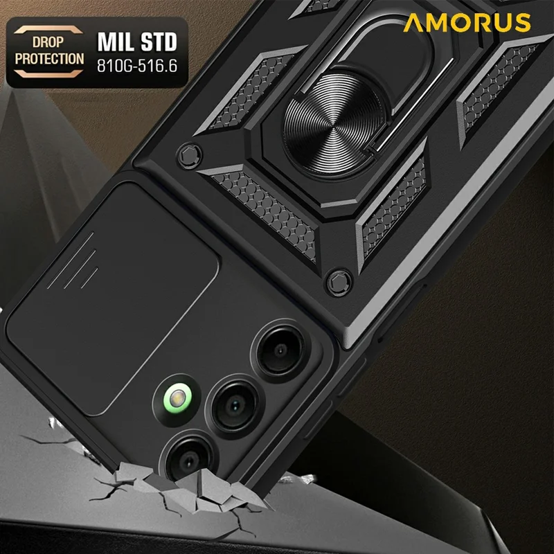 AMORUS For Samsung Galaxy A16 5G / 4G Case Kickstand PC + TPU Phone Cover with Camera Lens Slider - Blue