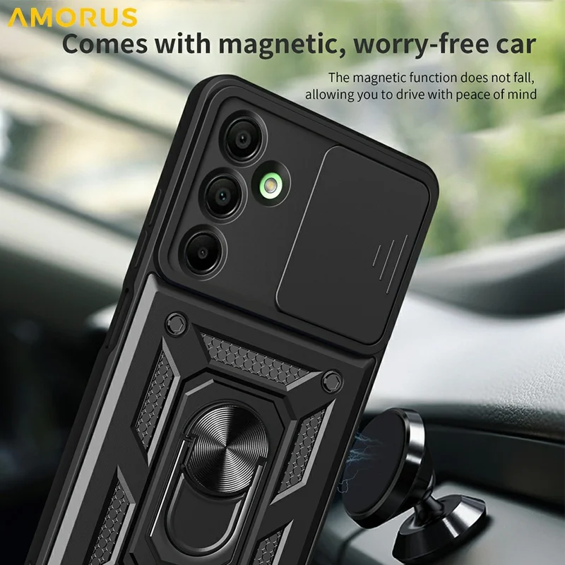 AMORUS For Samsung Galaxy A16 5G / 4G Case Kickstand PC + TPU Phone Cover with Camera Lens Slider - Blue