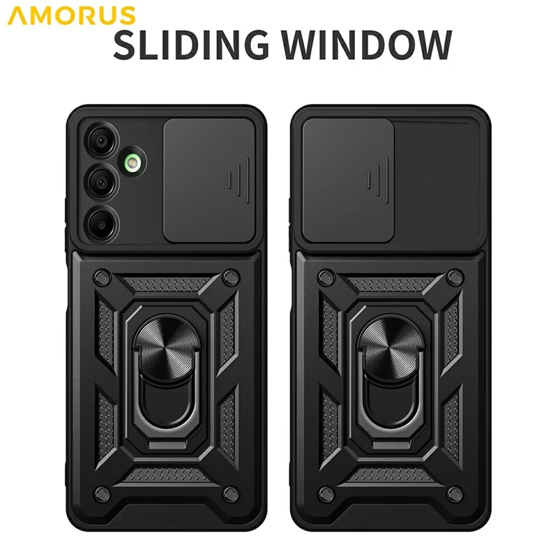 AMORUS For Samsung Galaxy A16 5G / 4G Case Kickstand PC + TPU Phone Cover with Camera Lens Slider - Blue