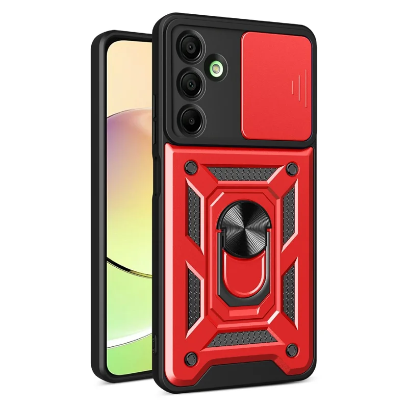 AMORUS For Samsung Galaxy A16 5G / 4G Case Kickstand PC + TPU Phone Cover with Camera Lens Slider - Red