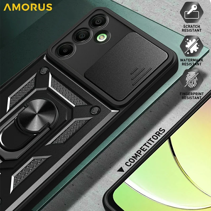 AMORUS For Samsung Galaxy A16 5G / 4G Case Kickstand PC + TPU Phone Cover with Camera Lens Slider - Red