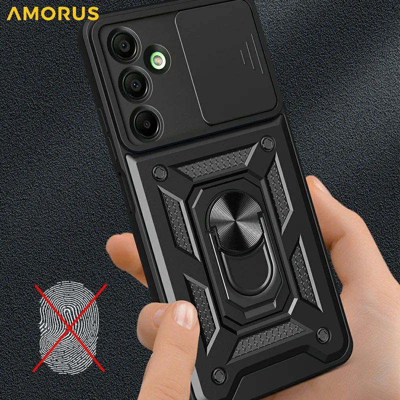 AMORUS For Samsung Galaxy A16 5G / 4G Case Kickstand PC + TPU Phone Cover with Camera Lens Slider - Red