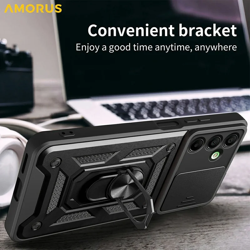 AMORUS For Samsung Galaxy A16 5G / 4G Case Kickstand PC + TPU Phone Cover with Camera Lens Slider - Red