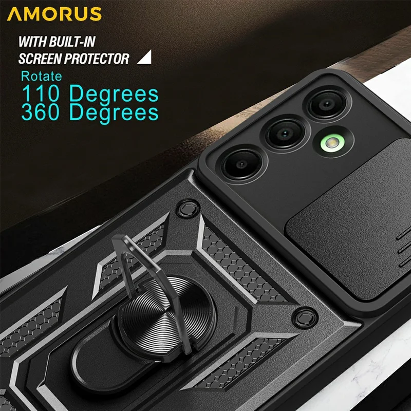 AMORUS For Samsung Galaxy A16 5G / 4G Case Kickstand PC + TPU Phone Cover with Camera Lens Slider - Red