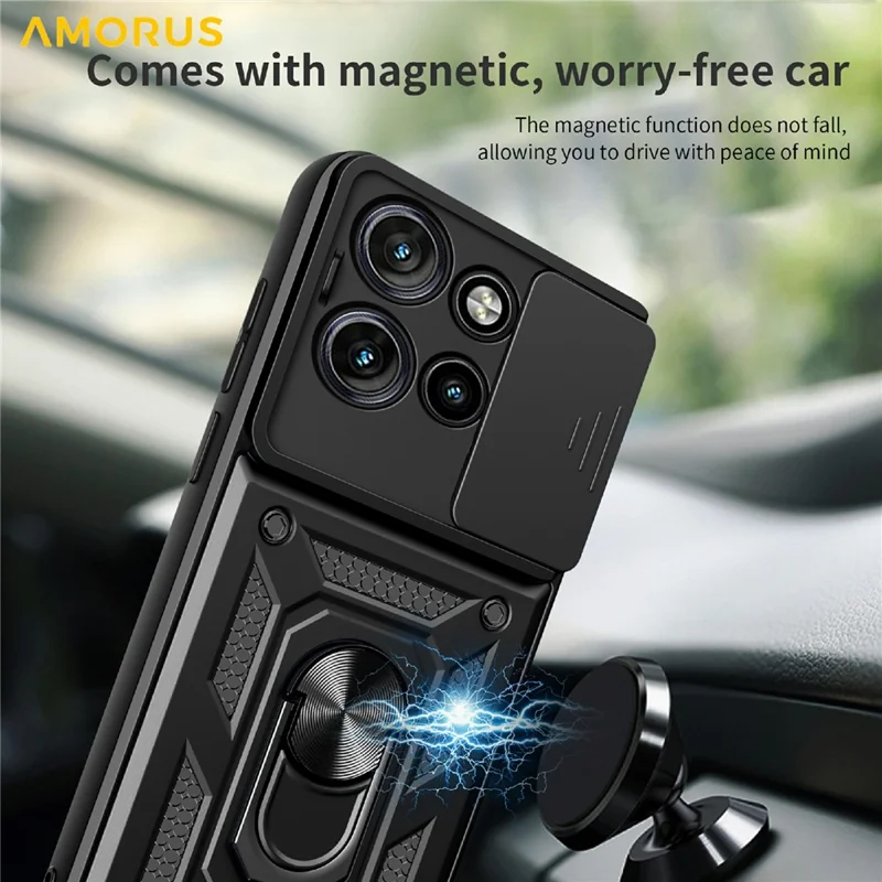AMORUS For Motorola Edge 50 Neo 5G Case Kickstand PC + TPU Phone Cover with Camera Lens Slider - Blue