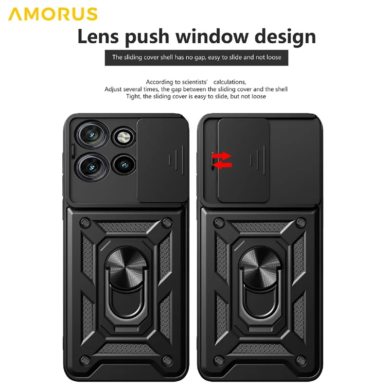 AMORUS For Motorola Edge 50 Neo 5G Case Kickstand PC + TPU Phone Cover with Camera Lens Slider - Blue