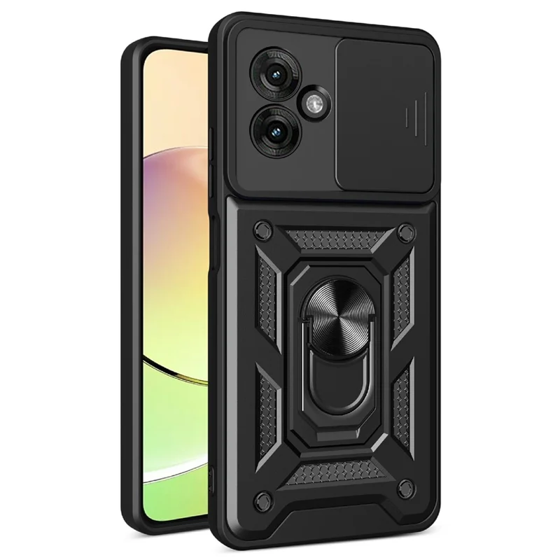 AMORUS For Motorola Moto G55 5G Case Kickstand PC + TPU Phone Cover with Camera Lens Slider - Black