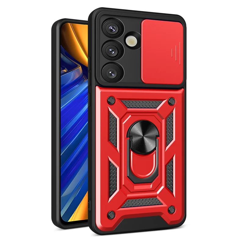 AMORUS For Samsung Galaxy S25 Case Kickstand PC + TPU Phone Cover with Camera Lens Slider - Red