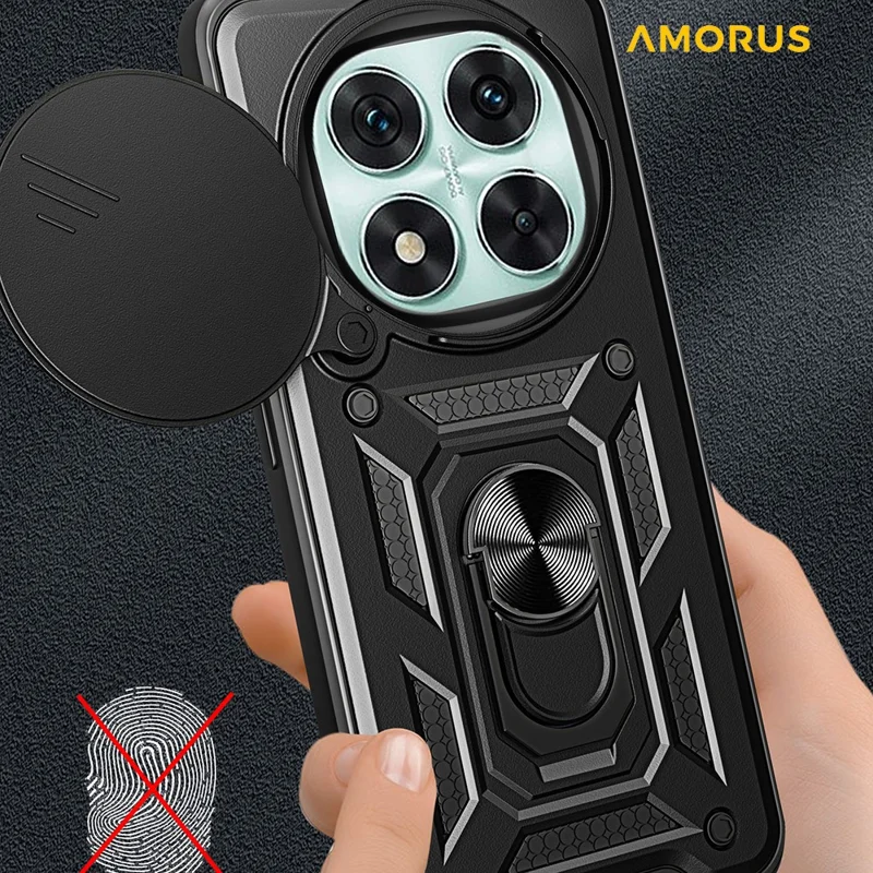 AMORUS For Xiaomi Redmi Note 14 Pro 5G / Poco X7 5G Case Kickstand PC + TPU Phone Cover with Camera Lens Slider - Black
