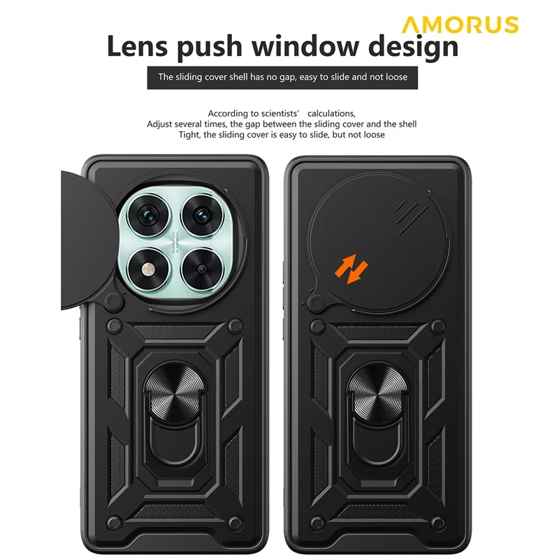 AMORUS For Xiaomi Redmi Note 14 Pro 5G / Poco X7 5G Case Kickstand PC + TPU Phone Cover with Camera Lens Slider - Black