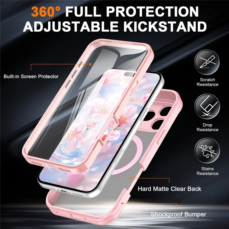 Für iPhone 17 Pro Hülle Skin Touch Einfarbige TPU + PC Handyhülle mit Magnetstativ - Pink