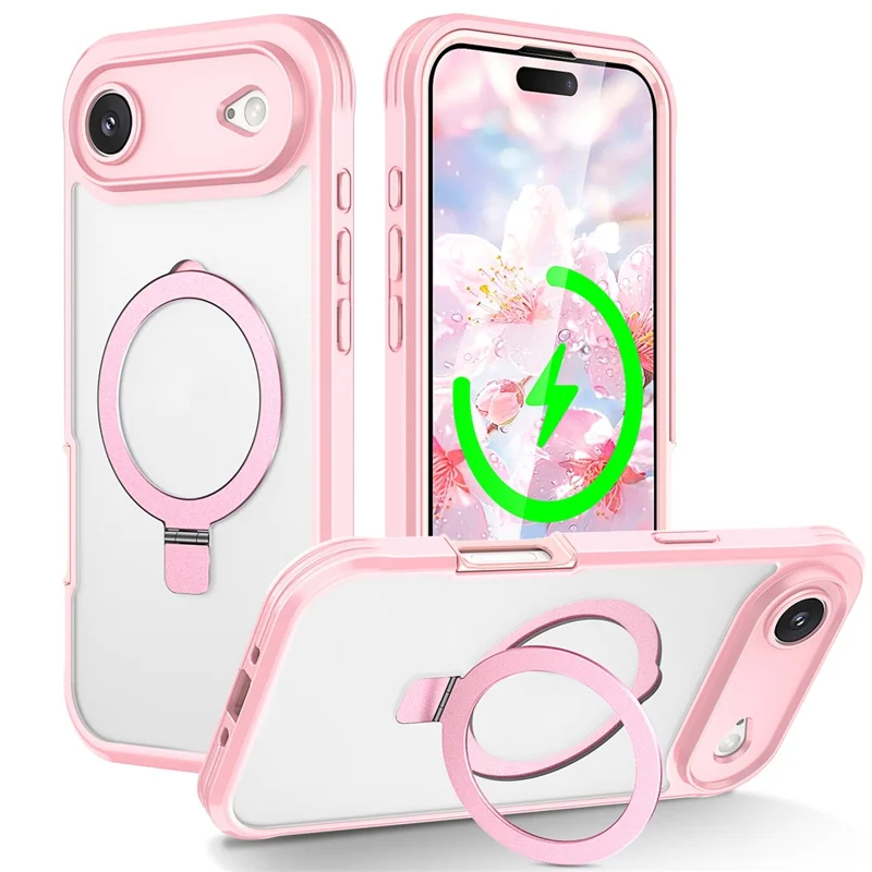 Funda Aire para iPhone 17 con Piel Táctil Color Sólido TPU + PC con Soporte Magnético - Rosa