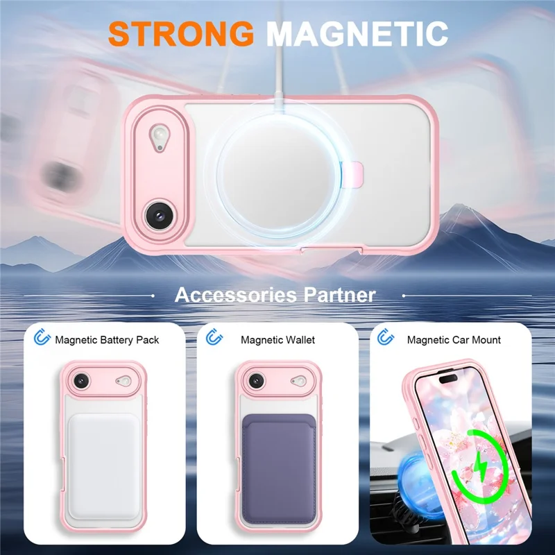 Funda Aire para iPhone 17 con Piel Táctil Color Sólido TPU + PC con Soporte Magnético - Rosa
