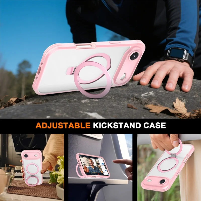 Funda Aire para iPhone 17 con Piel Táctil Color Sólido TPU + PC con Soporte Magnético - Rosa