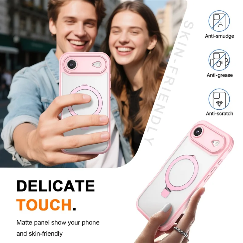 Funda Aire para iPhone 17 con Piel Táctil Color Sólido TPU + PC con Soporte Magnético - Rosa