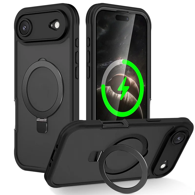 For iPhone Air Case Skin Touch Solid Color TPU + PC Phone Cover with Magnetic Kickstand - Black