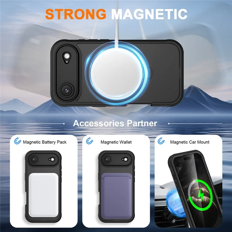 For iPhone Air Case Skin Touch Solid Color TPU + PC Phone Cover with Magnetic Kickstand - Black