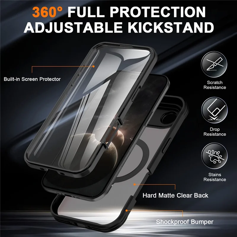 For iPhone Air Case Skin Touch Solid Color TPU + PC Phone Cover with Magnetic Kickstand - Black