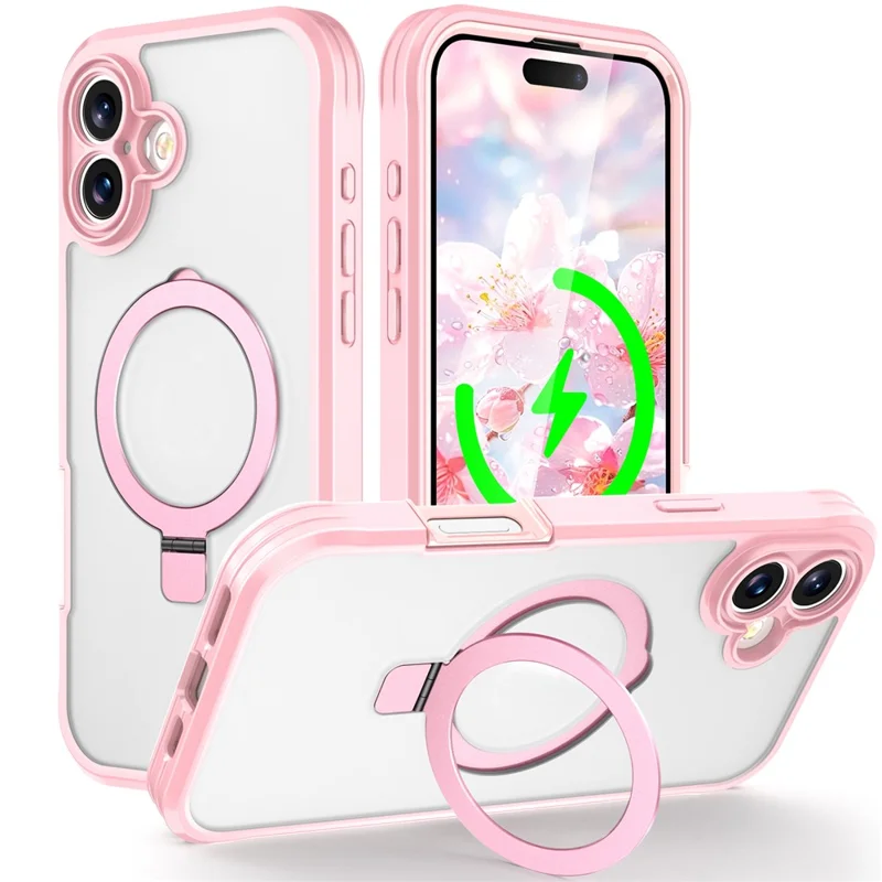 Handyhülle für iPhone 17 in Rosa - Solide Farbe TPU + PC Schutzhülle mit magnetischem Ständer