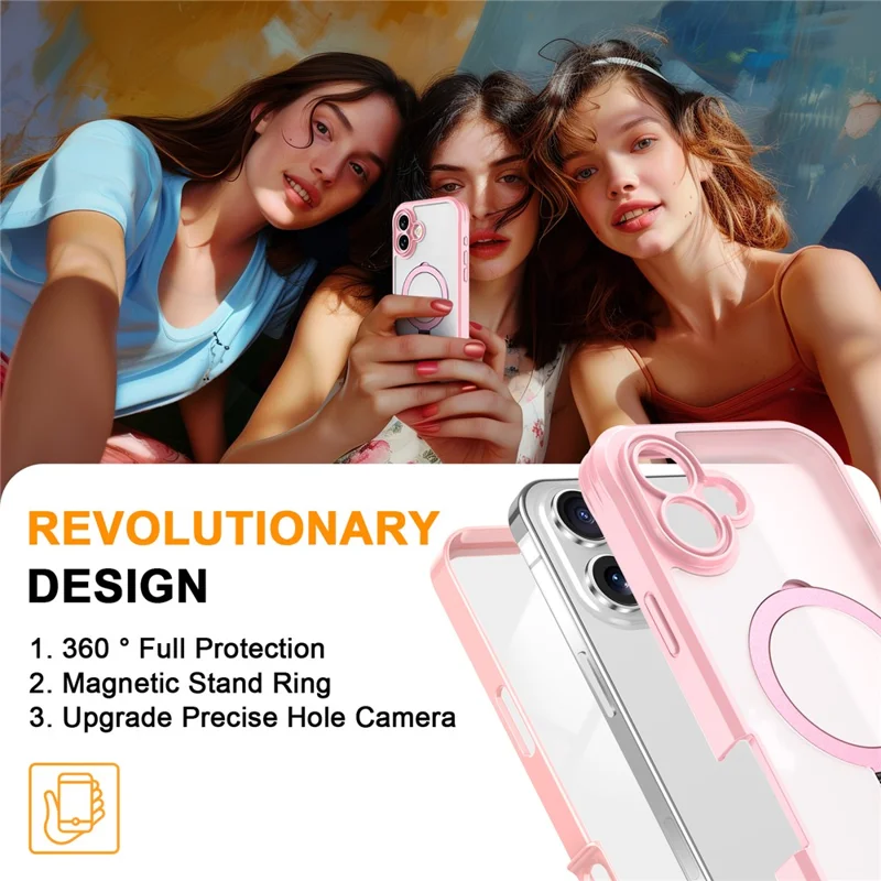 Handyhülle für iPhone 17 in Rosa - Solide Farbe TPU + PC Schutzhülle mit magnetischem Ständer