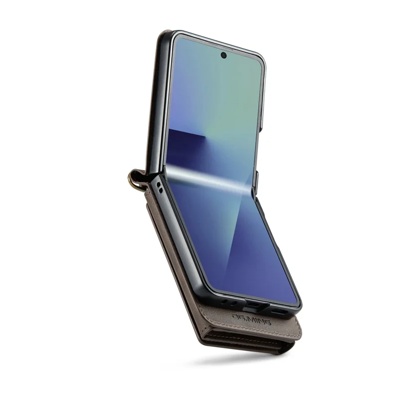 DG.MING M5 Series for Samsung Galaxy Z Flip7 5G Case RFID Blocking Card Slots Leather + PC Phone Cover - Coffee