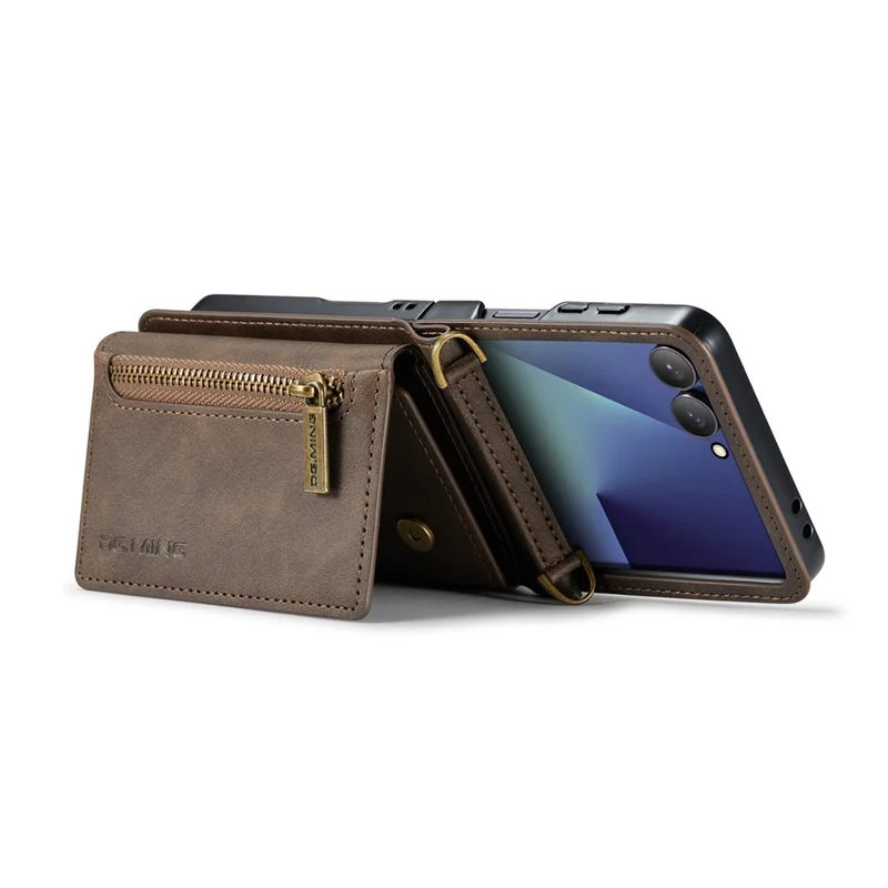 DG.MING M5 Series for Samsung Galaxy Z Flip7 5G Case RFID Blocking Card Slots Leather + PC Phone Cover - Coffee