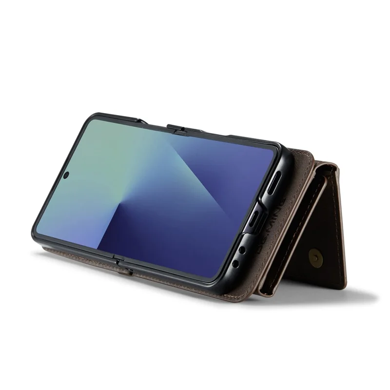 DG.MING M5 Series for Samsung Galaxy Z Flip7 5G Case RFID Blocking Card Slots Leather + PC Phone Cover - Coffee
