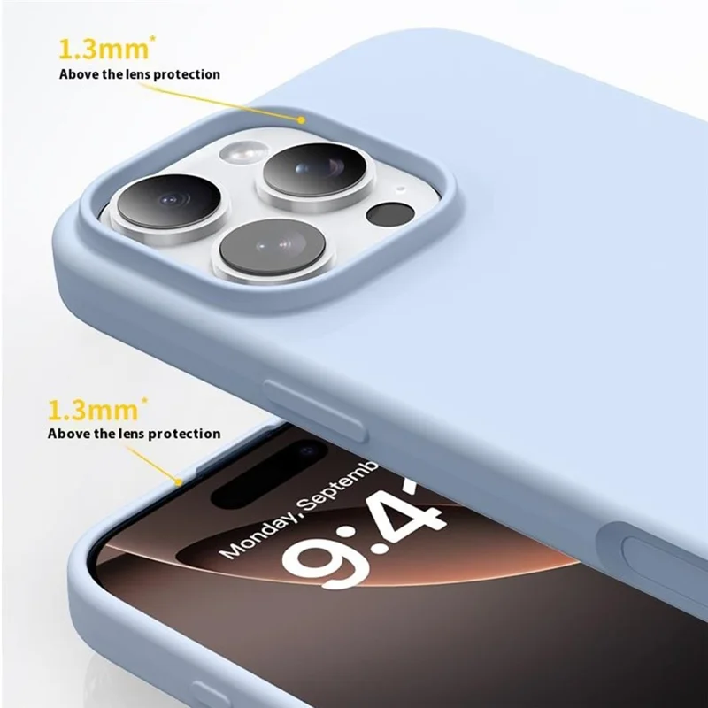 Чехол для iPhone 16 Pro Max Ультратонкий из жидкого силикона + ПК с кнопкой управления камерой - Ледяной синий