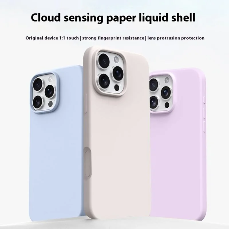 Чехол для iPhone 16 Pro Max Ультратонкий из жидкого силикона + ПК с кнопкой управления камерой - Ледяной синий