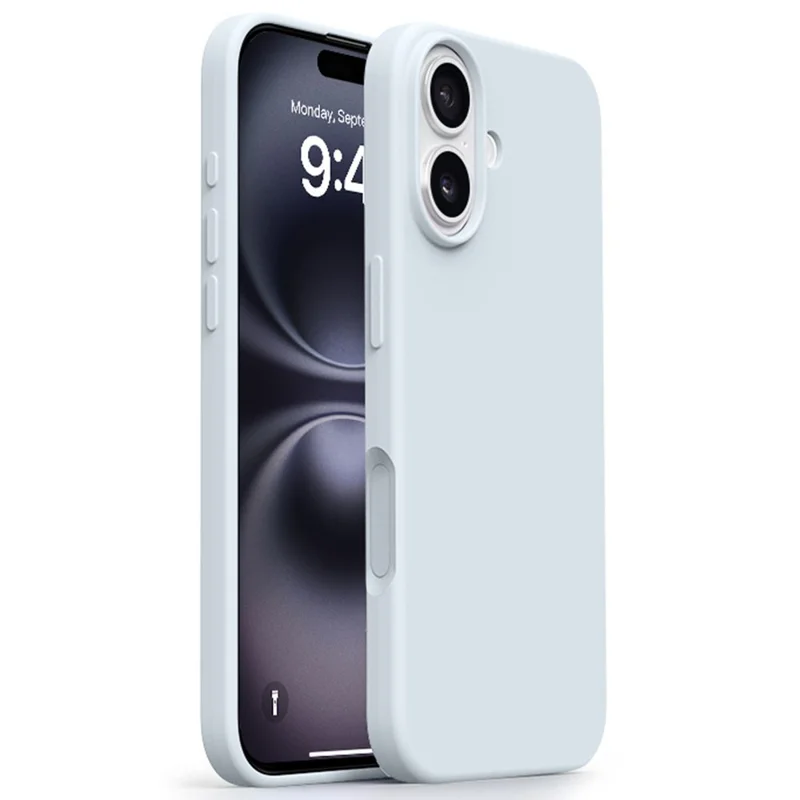 Coque pour iPhone 17 Ultra Fine en Silicone Liquide + Coque de Téléphone PC avec Bouton de Contrôle Tactile de Caméra - Bleu Glacier
