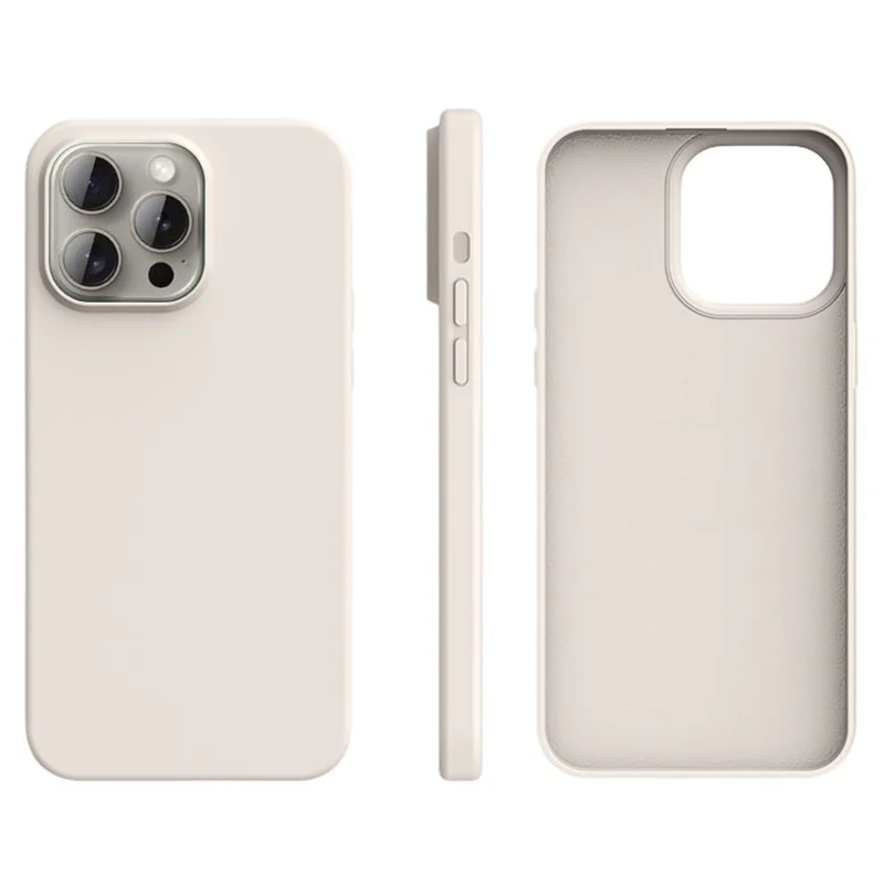 Coque pour iPhone 15 Pro Max Ultra Fine en Silicone Liquide + PC Anti-Rayures - Blanc Antique